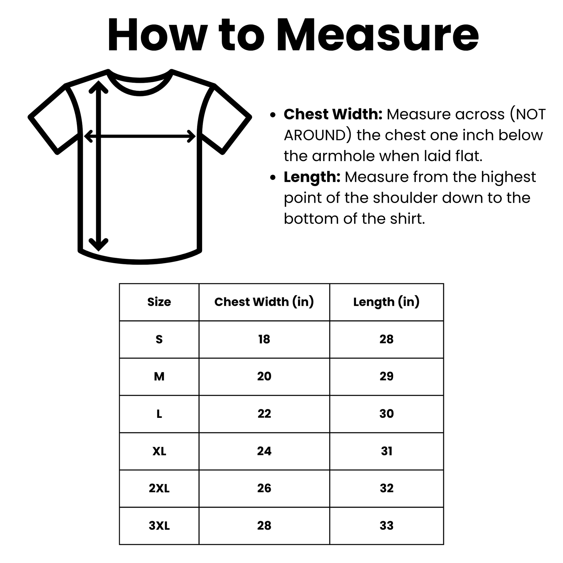 T-shirt size chart